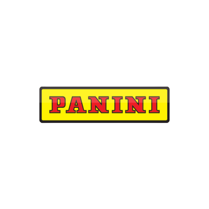 Panini trading card company logo with red text on a yellow background