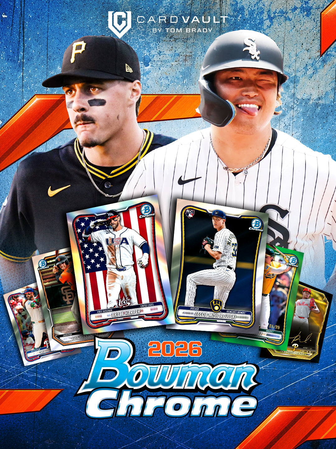 2026 Bowman Chrome baseball trading cards featuring various MLB players.