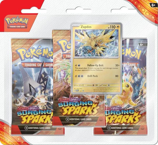 Pokemon: Scarlet & Violet - Surging Sparks 3 Pack Blisters (Zapdos) - CardVault Collections