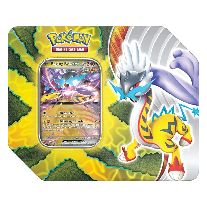 Pokemon TCG: Paradox Destinies Raging Bolt EX Tin - CardVault Collections