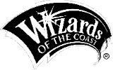 Wizards of the Coast logo in black and white.